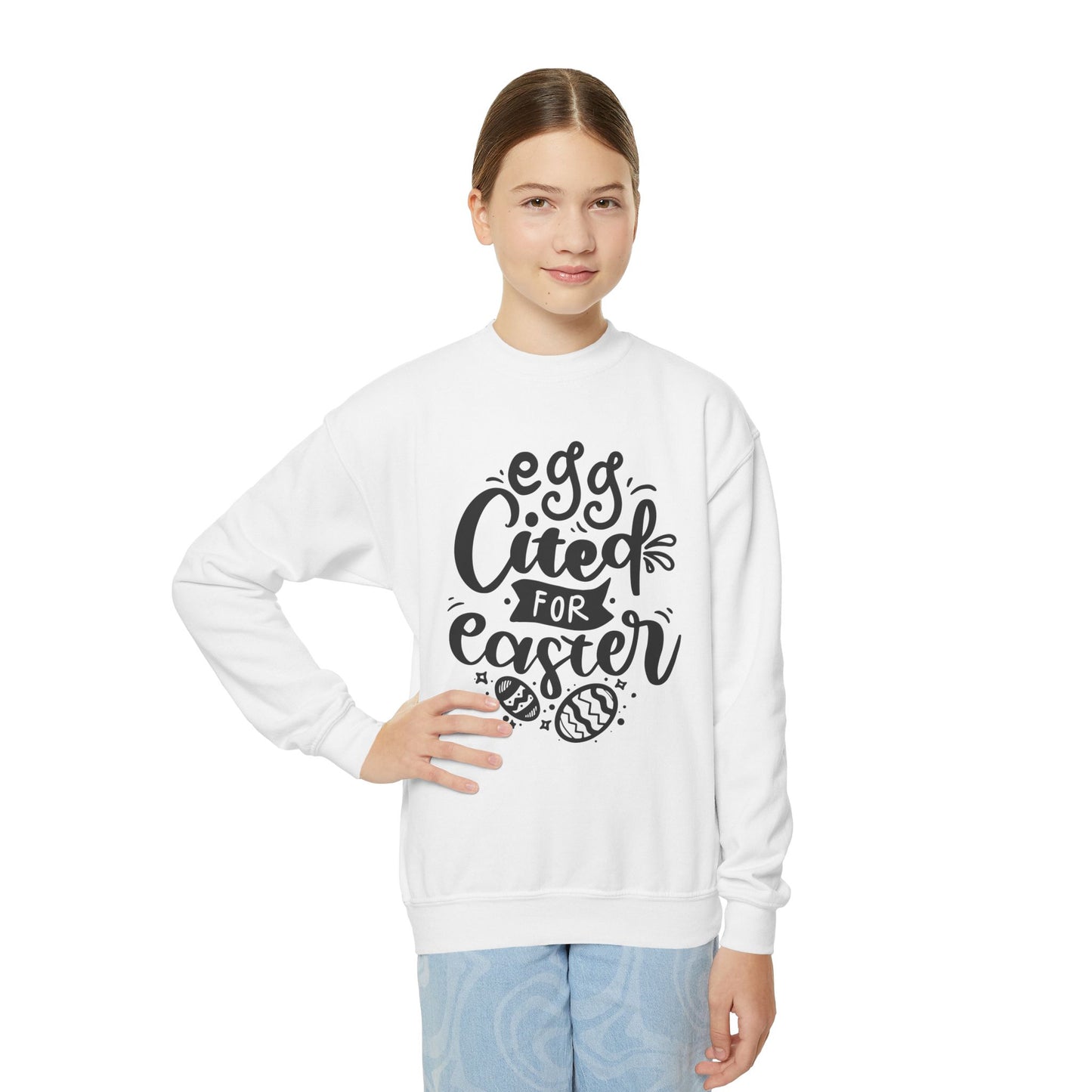 Egg-cited for Easter Kids Sweatshirt | Funny Easter Sweatshirt