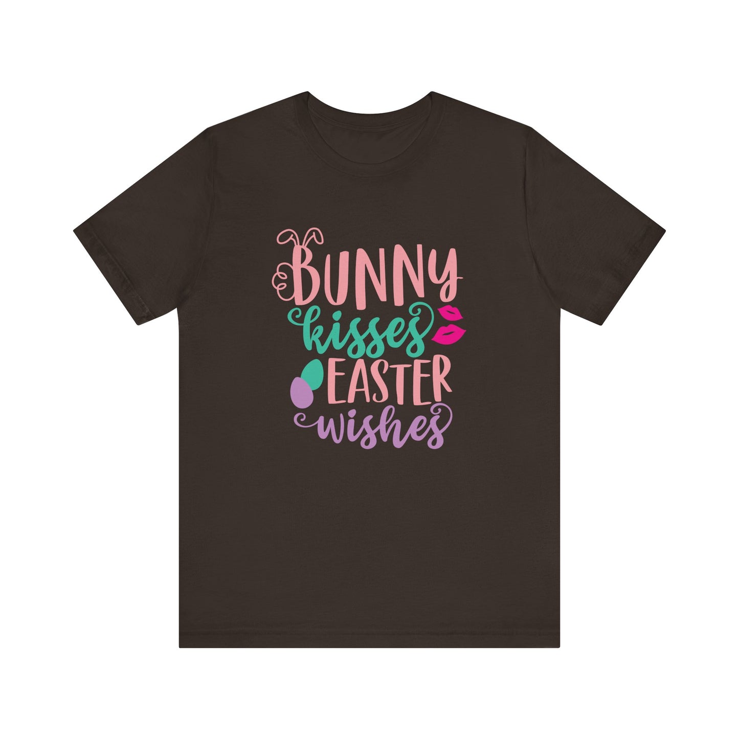 Brown Cute Easter Shirt – Bunny Kisses & Easter Wishes Tee for Women | Family Easter Tee