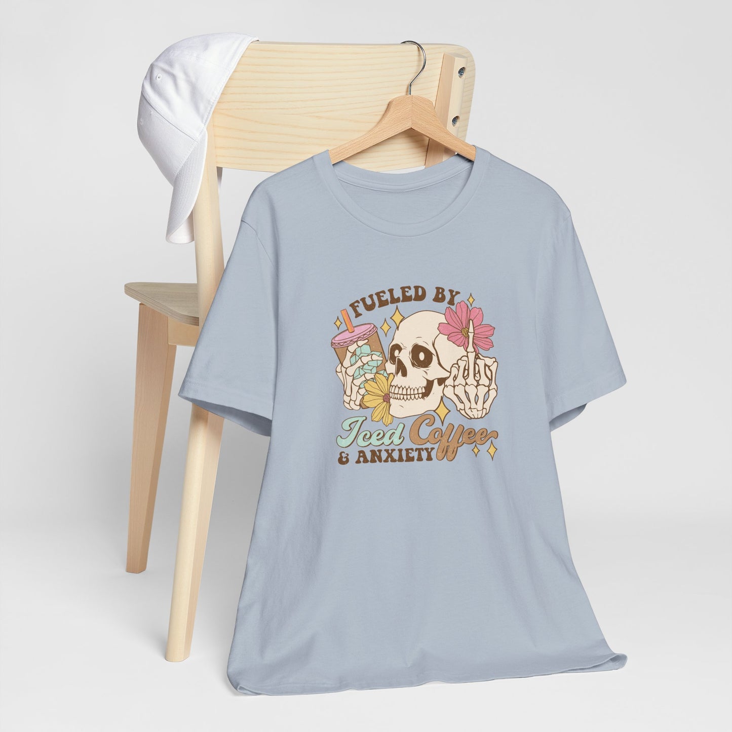 T-Shirt Fueled by Iced Coffee & Anxiety Shirt – Funny Anxiety Graphic Tee