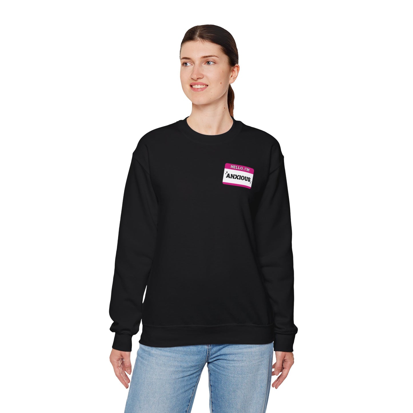 Sweatshirt Hello, I'm Anxious Nametag Sweatshirt for Socially Anxious Women