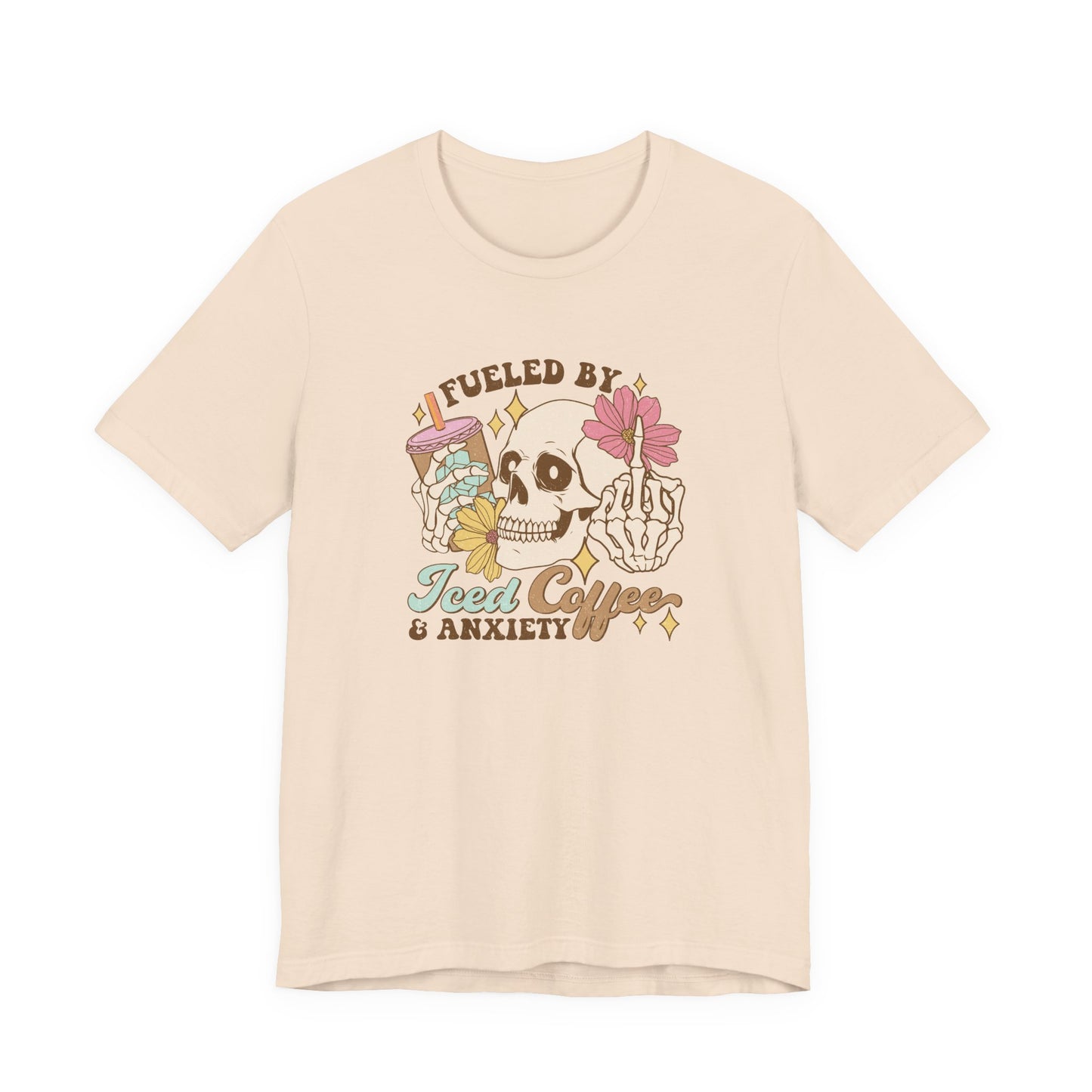 T-Shirt Fueled by Iced Coffee & Anxiety Shirt – Funny Anxiety Graphic Tee