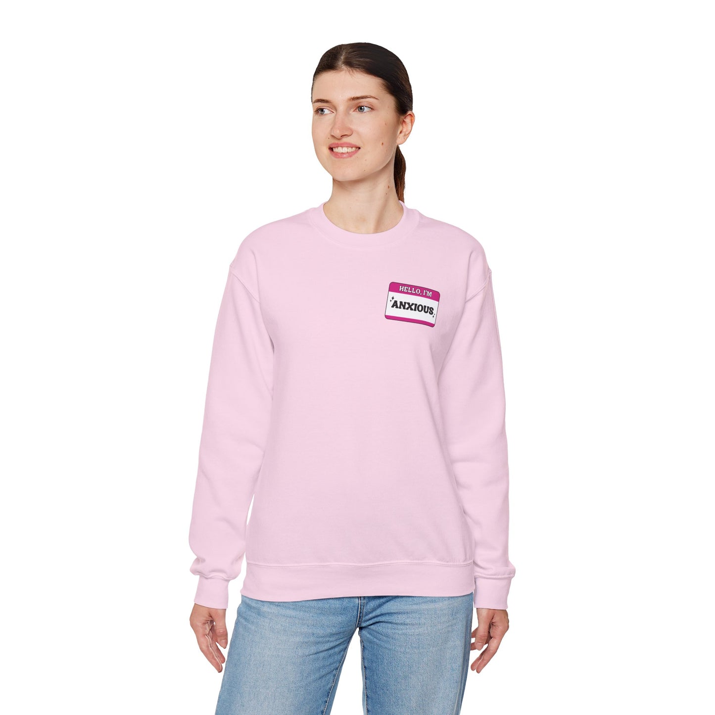 Sweatshirt Hello, I'm Anxious Nametag Sweatshirt for Socially Anxious Women