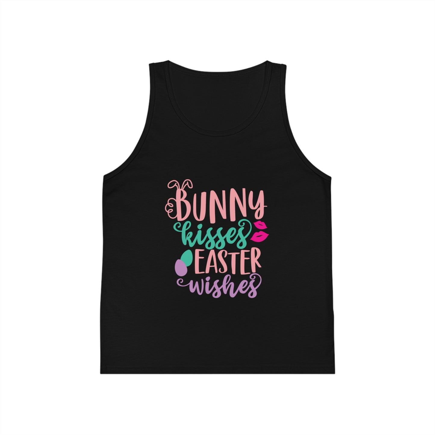 Black Cute Easter Shirt for Kids – Bunny Kisses & Easter Wishes Tank
