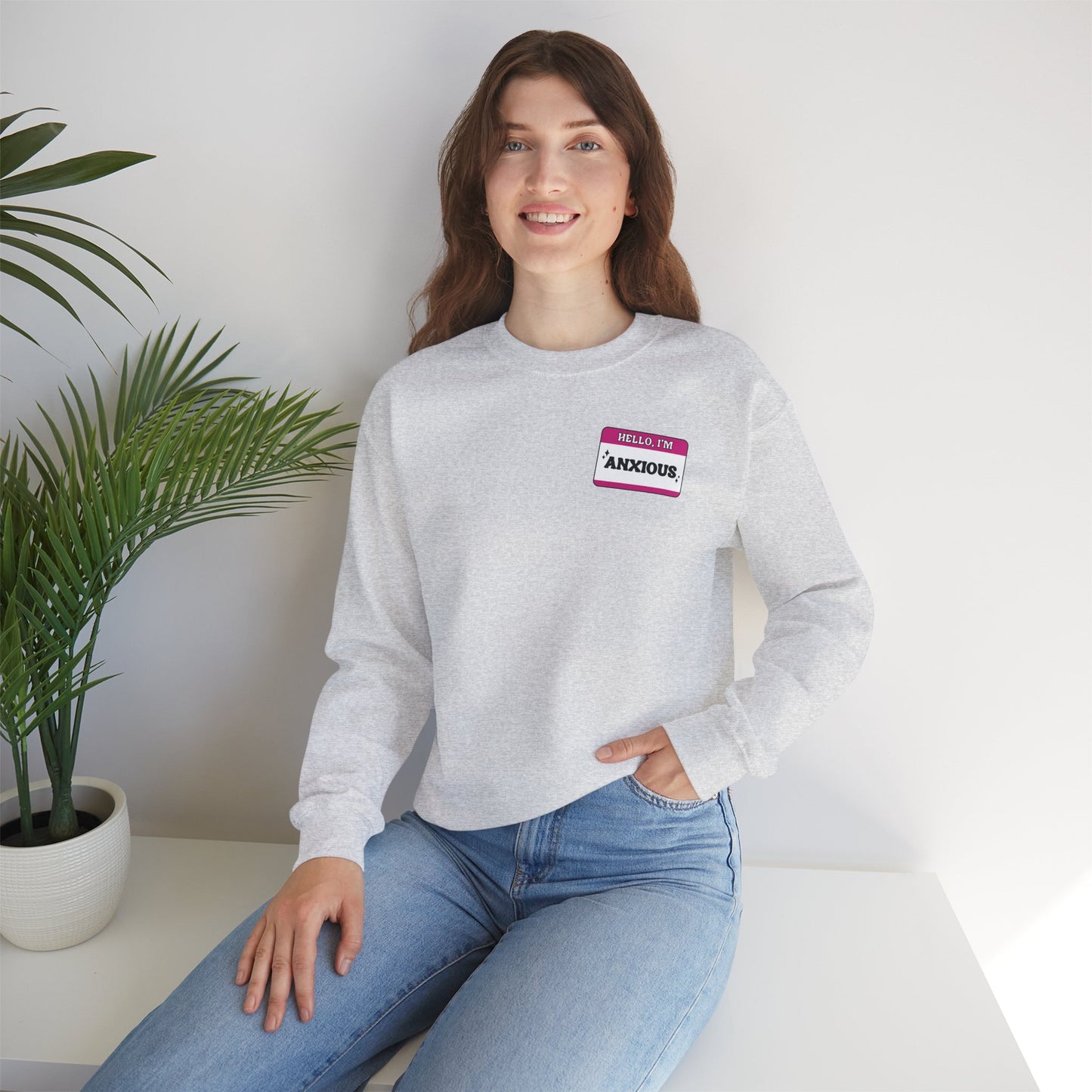 Sweatshirt Hello, I'm Anxious Nametag Sweatshirt for Socially Anxious Women