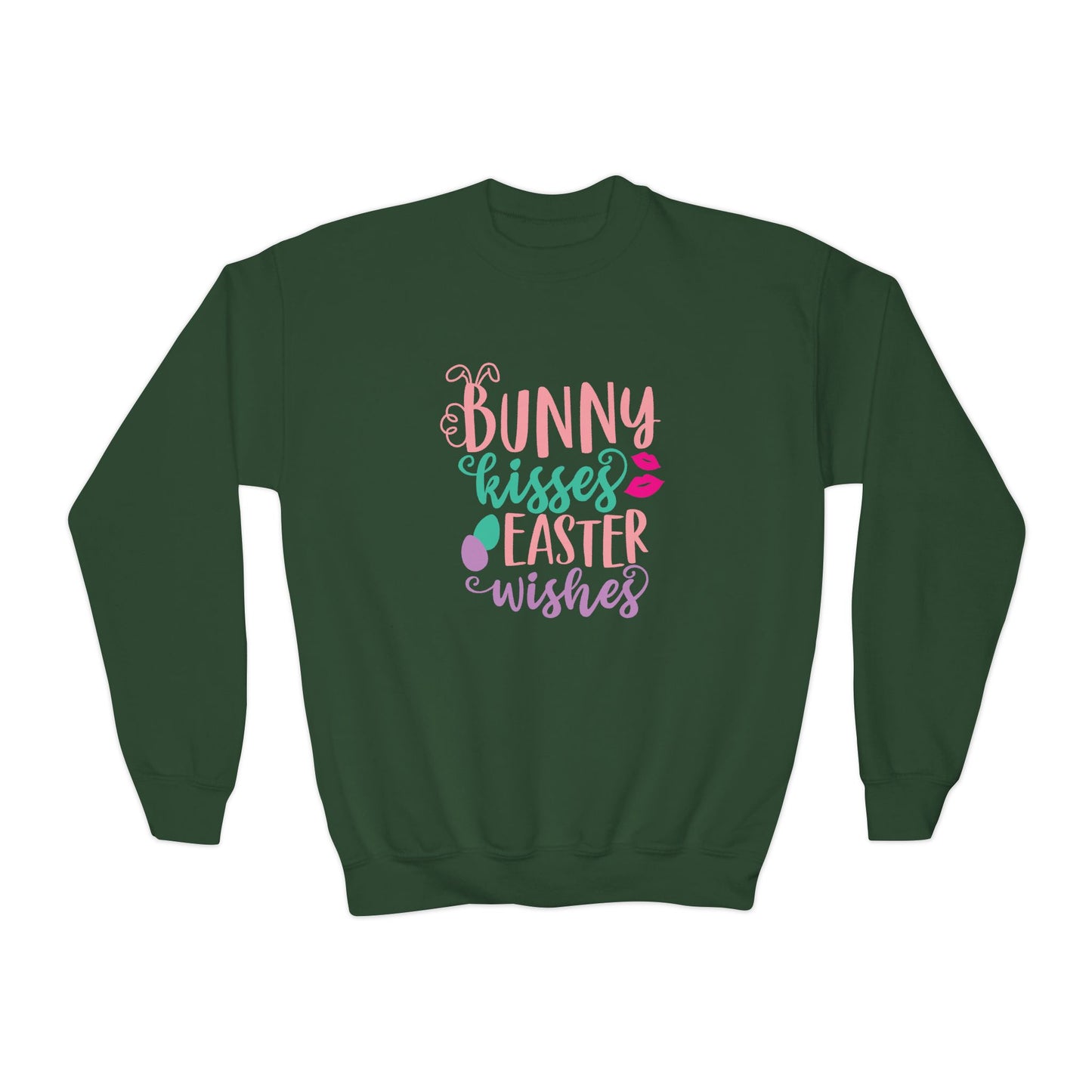Forest Green Bunny Kisses & Easter Wishes Sweatshirt | Cute Easter Sweatshirt for Kids
