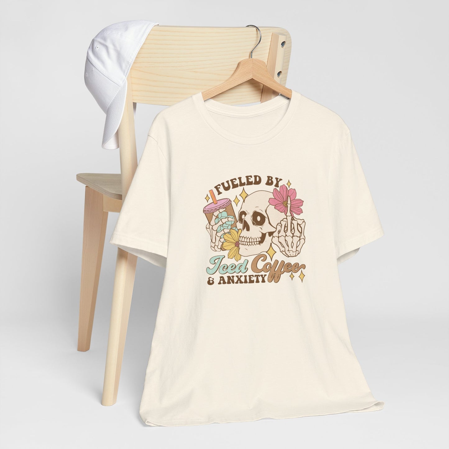 T-Shirt Fueled by Iced Coffee & Anxiety Shirt – Funny Anxiety Graphic Tee