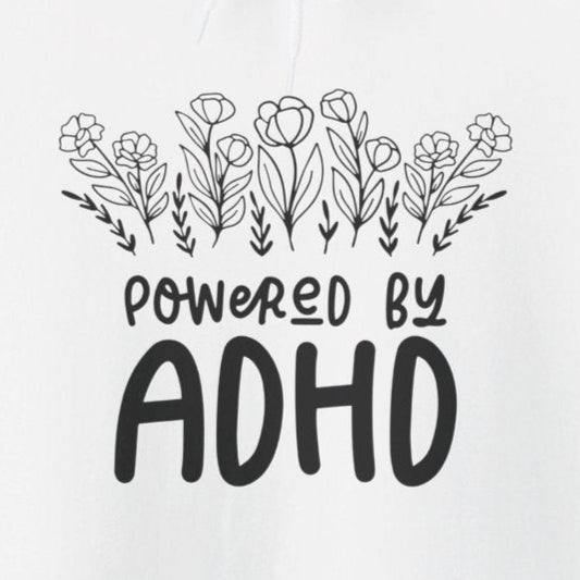 Hoodie POWERED BY ADHD – Floral Minimalist ADHD Hoodie for Awareness