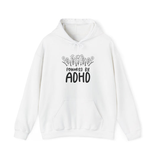 Hoodie POWERED BY ADHD – Floral Minimalist ADHD Hoodie for Awareness