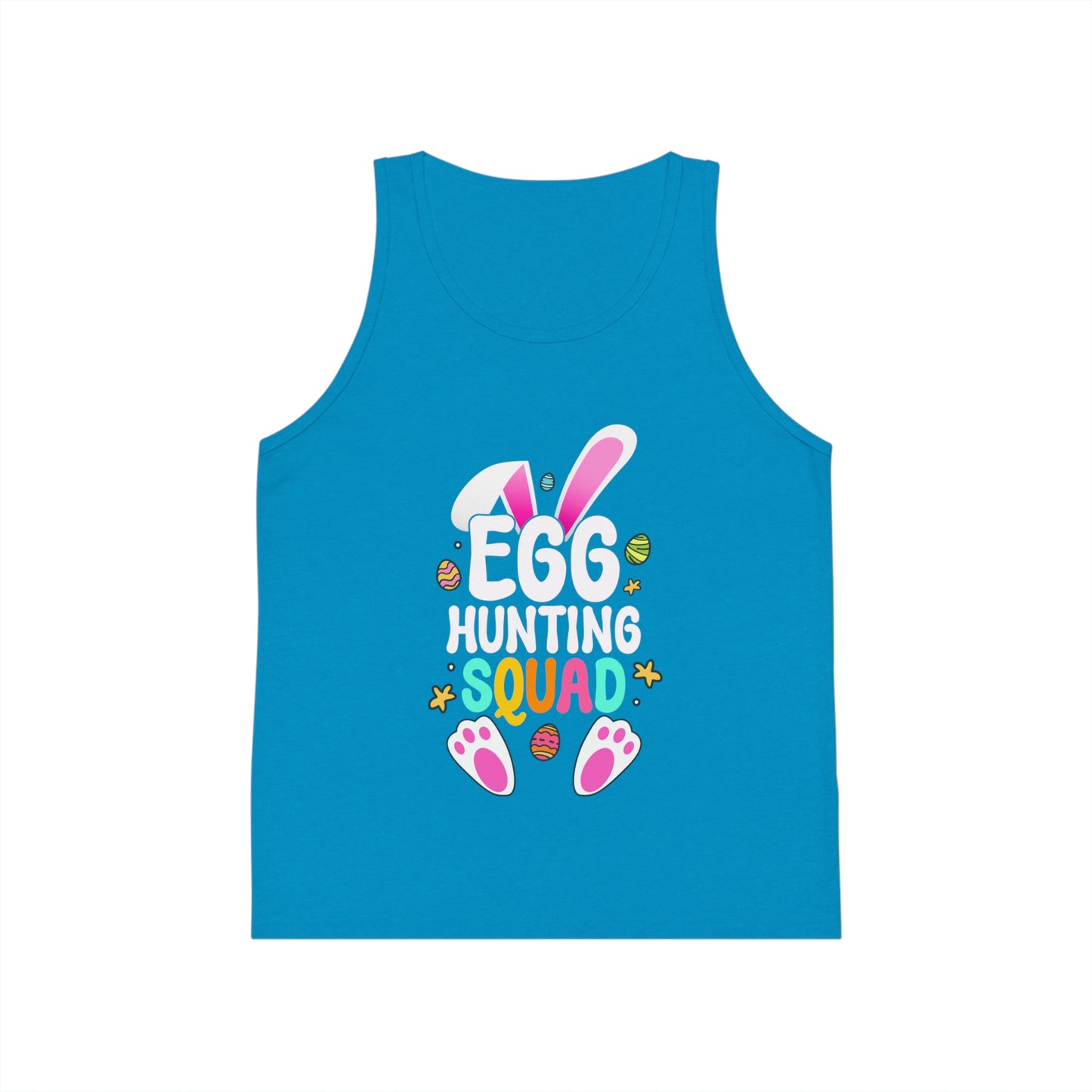 Neon Blue Matching Easter Shirt – Kids Egg Hunting Squad Tank Top