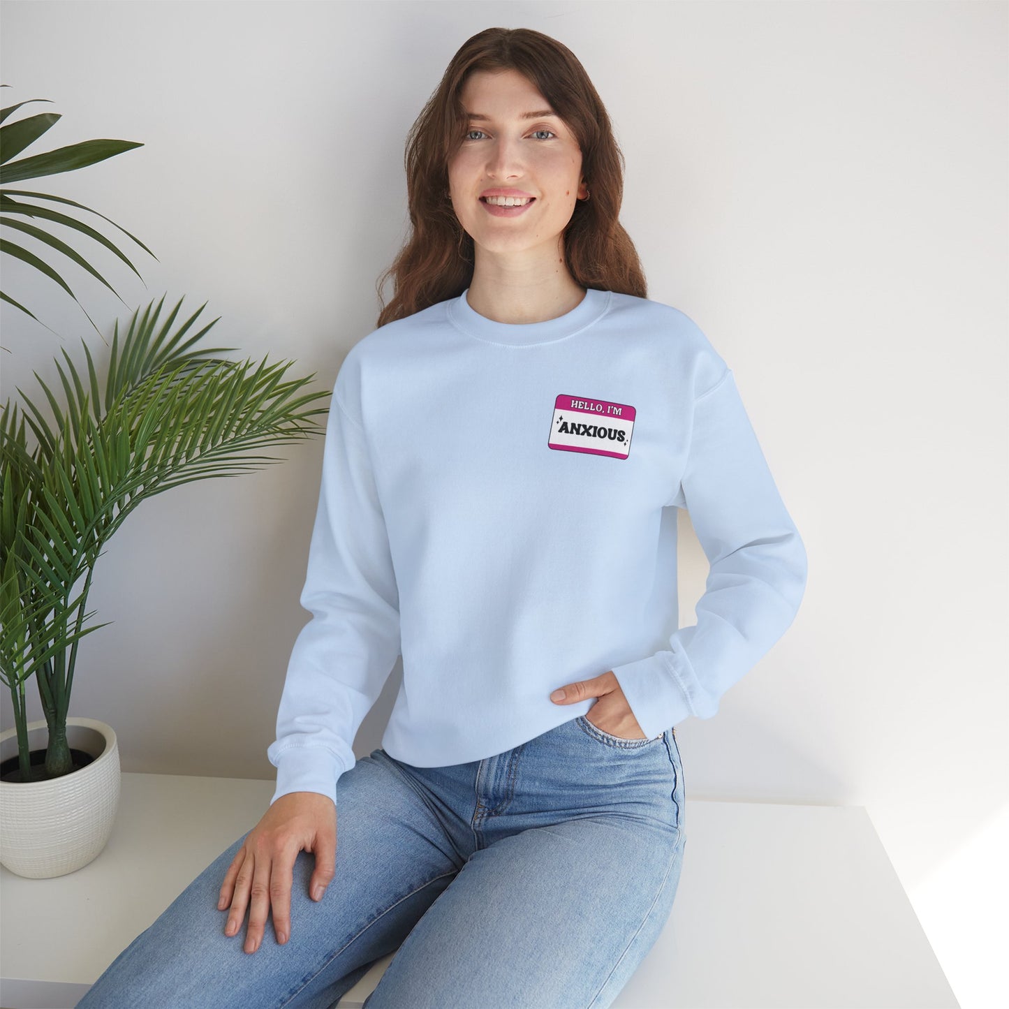 Sweatshirt Hello, I'm Anxious Nametag Sweatshirt for Socially Anxious Women
