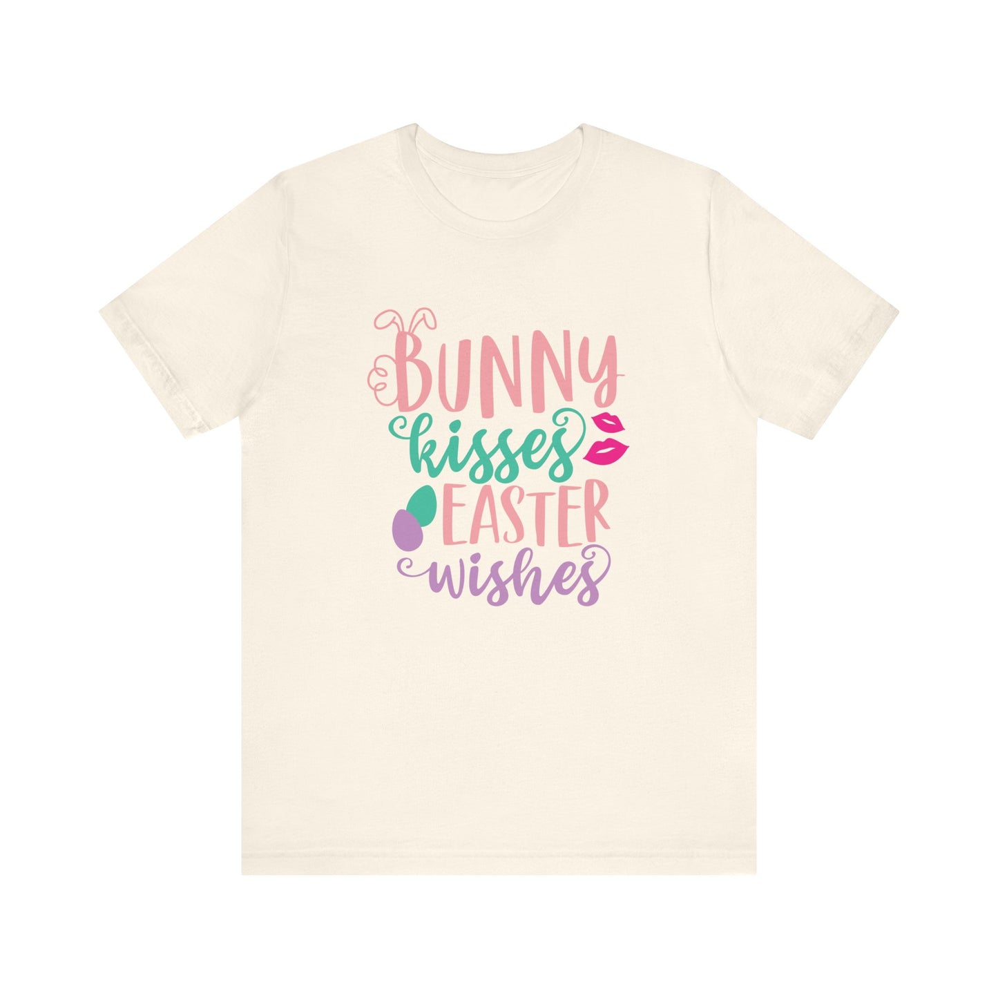 Natural Cute Easter Shirt – Bunny Kisses & Easter Wishes Tee for Women | Family Easter Tee