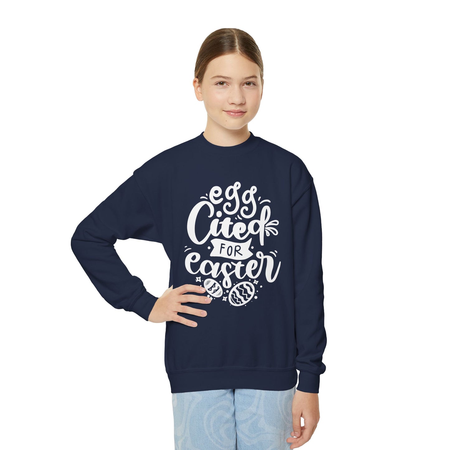 Egg-cited for Easter Kids Sweatshirt | Funny Easter Sweatshirt