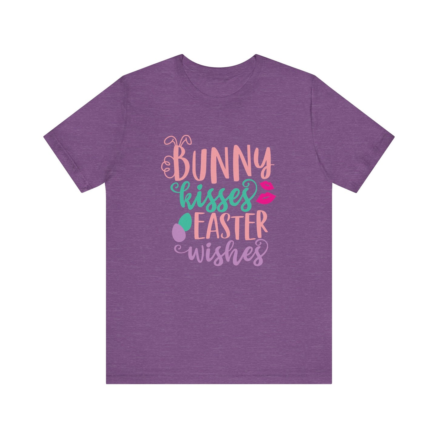 Heather Team Purple Cute Easter Shirt – Bunny Kisses & Easter Wishes Tee for Women | Family Easter Tee