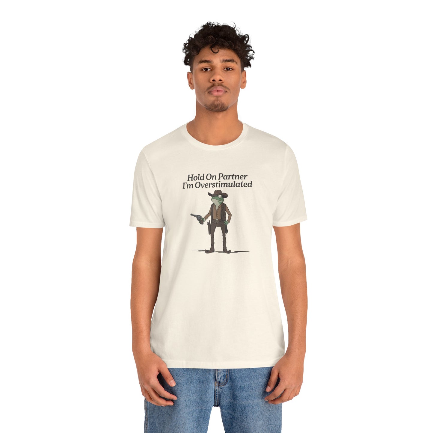 T-Shirt Hold On Partner T-Shirt – Funny ADHD T-Shirt with Cowboy Frog