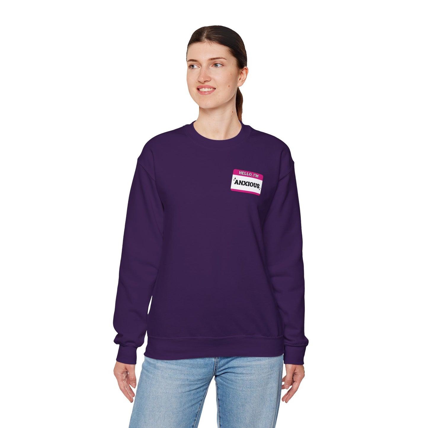 Sweatshirt Hello, I'm Anxious Nametag Sweatshirt for Socially Anxious Women