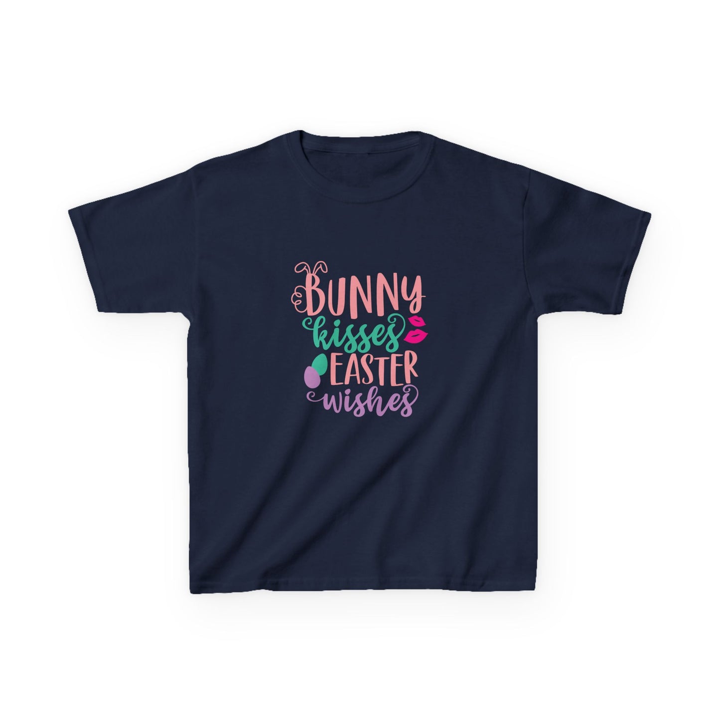 Navy Bunny Kisses & Easter Wishes Kids Easter Shirt | Cute Easter Tee