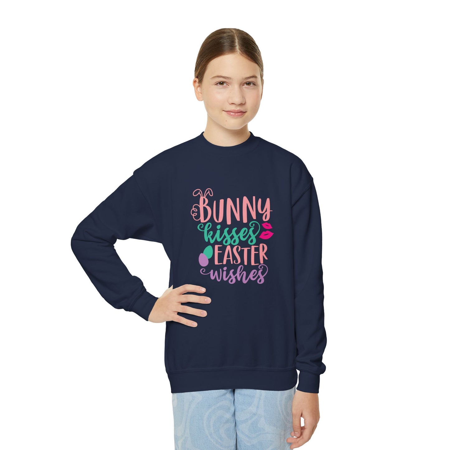 Bunny Kisses & Easter Wishes Sweatshirt | Cute Easter Sweatshirt for Kids