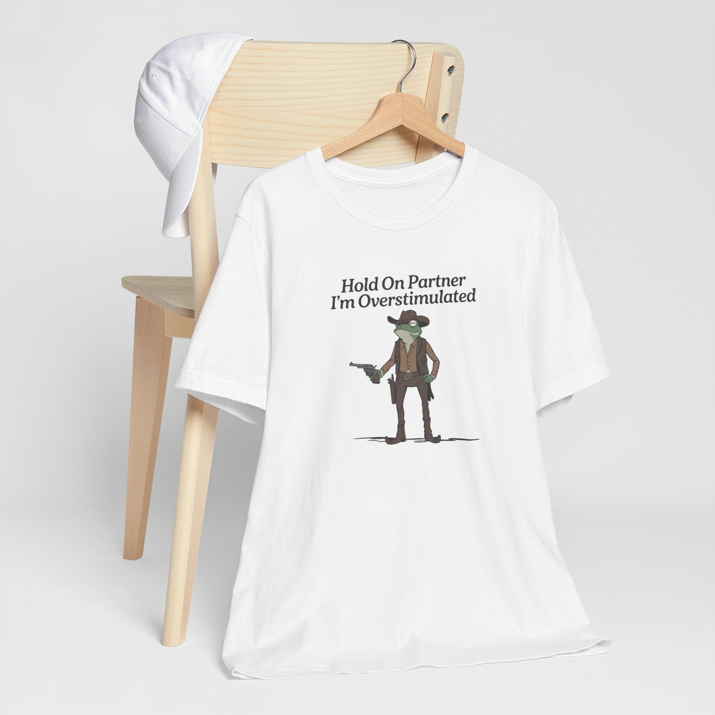 T-Shirt Hold On Partner T-Shirt – Funny ADHD T-Shirt with Cowboy Frog