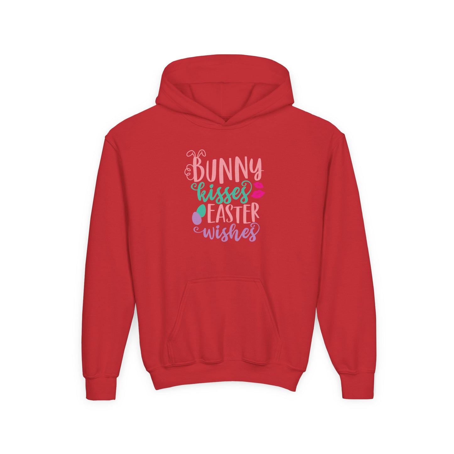 Red Bunny Kisses & Easter Wishes Kids Hoodie | Cute Easter Hoodie