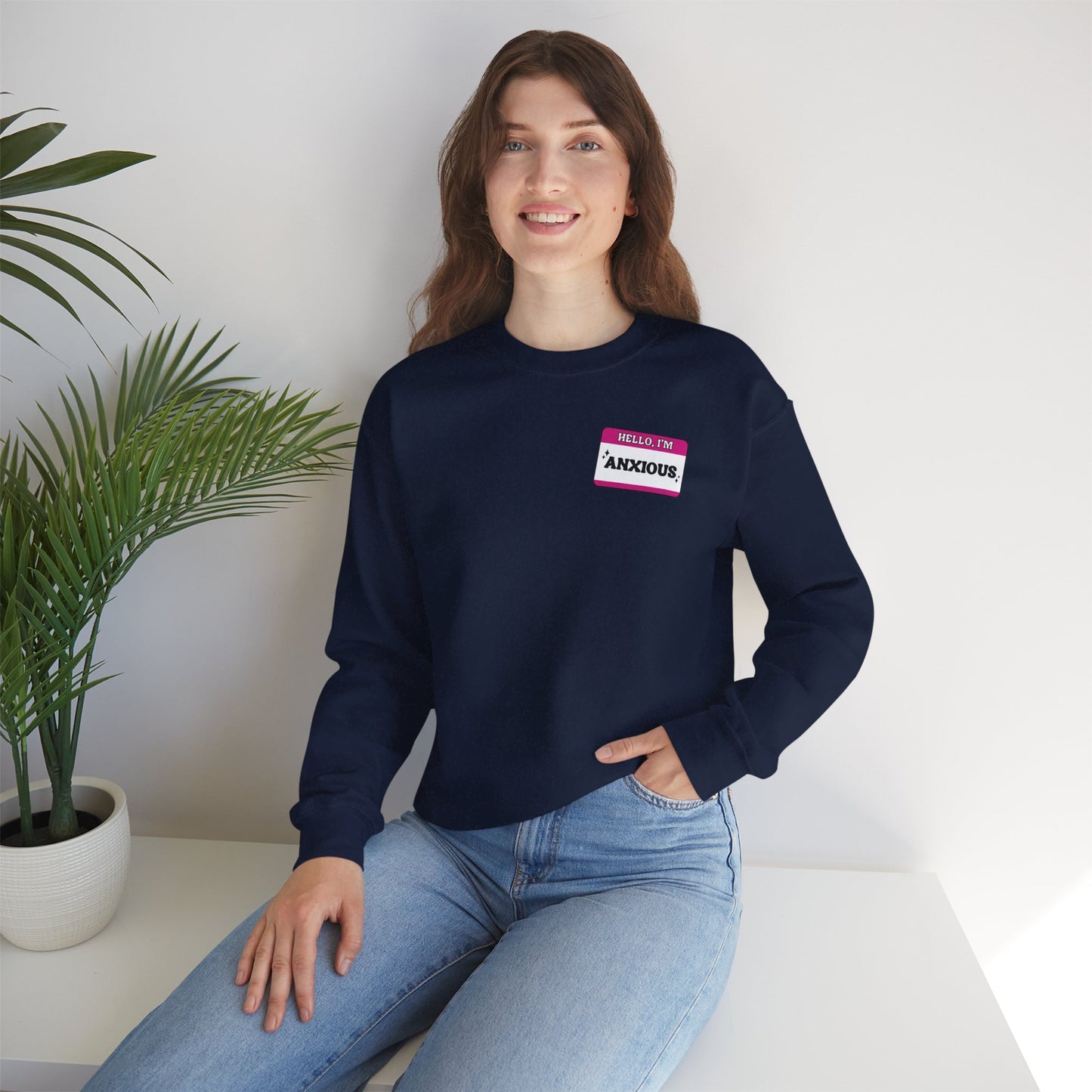 Sweatshirt Hello, I'm Anxious Nametag Sweatshirt for Socially Anxious Women