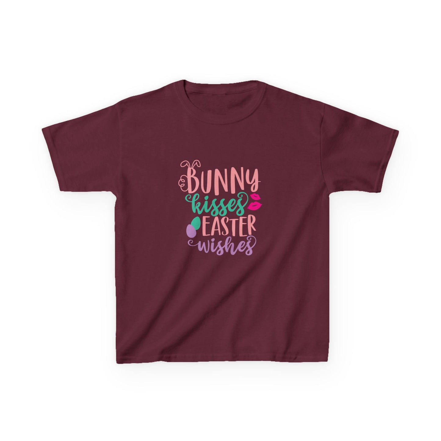 Maroon Bunny Kisses & Easter Wishes Kids Easter Shirt | Cute Easter Tee