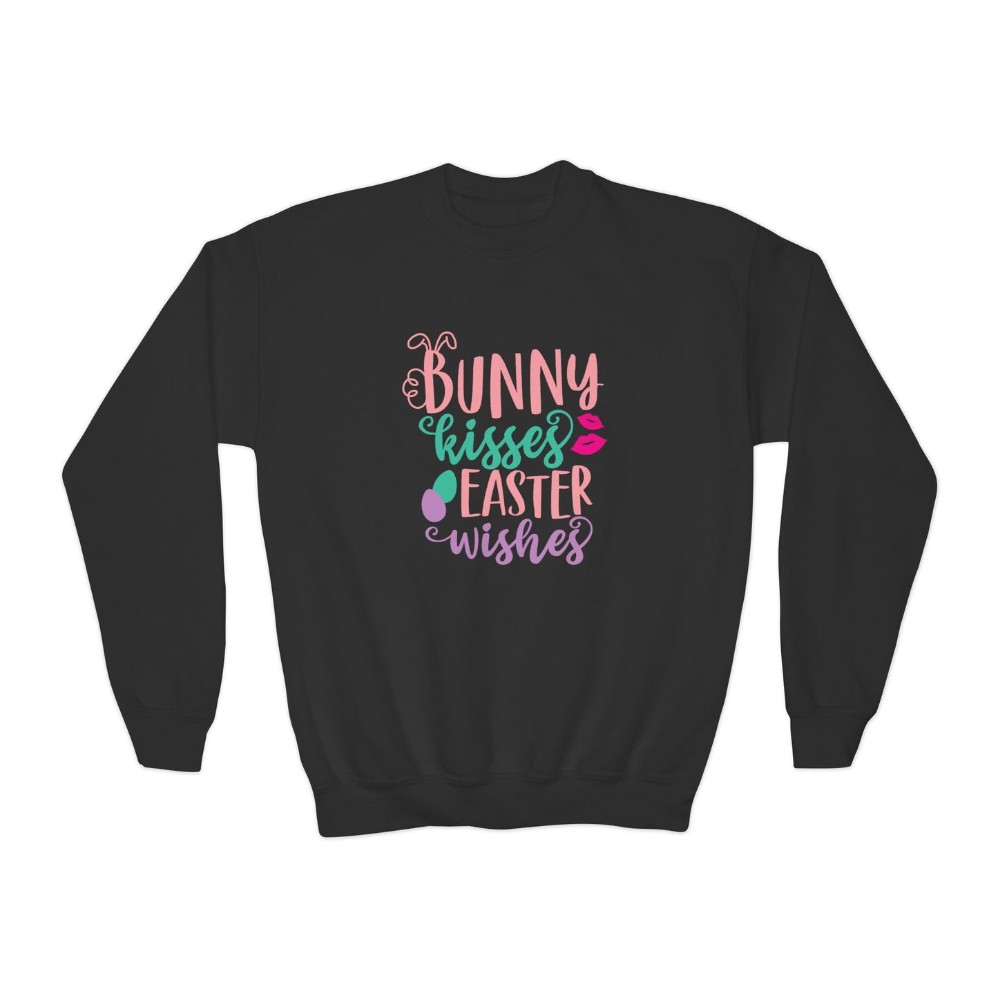 Black Bunny Kisses & Easter Wishes Sweatshirt | Cute Easter Sweatshirt for Kids