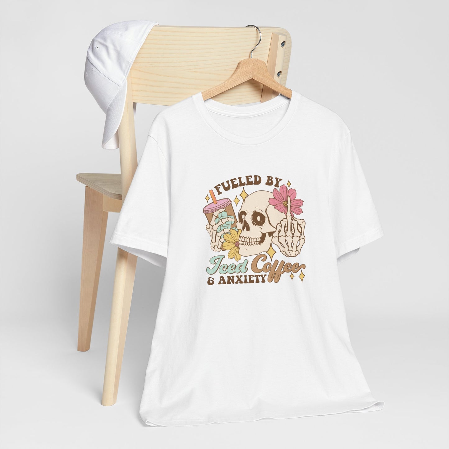 T-Shirt Fueled by Iced Coffee & Anxiety Shirt – Funny Anxiety Graphic Tee