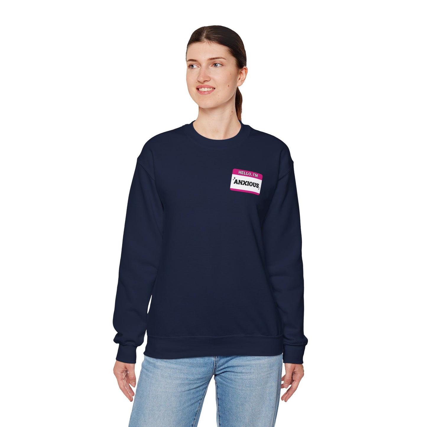 Sweatshirt Hello, I'm Anxious Nametag Sweatshirt for Socially Anxious Women