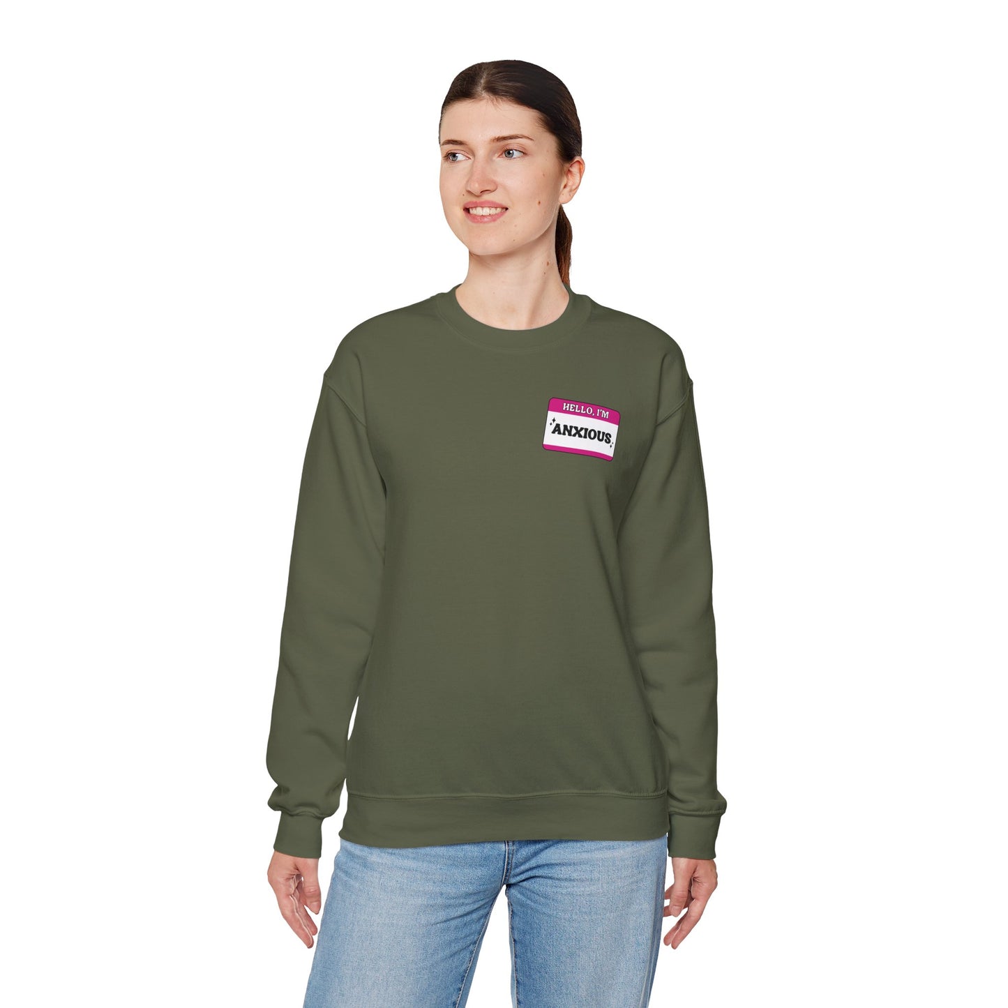Sweatshirt Hello, I'm Anxious Nametag Sweatshirt for Socially Anxious Women
