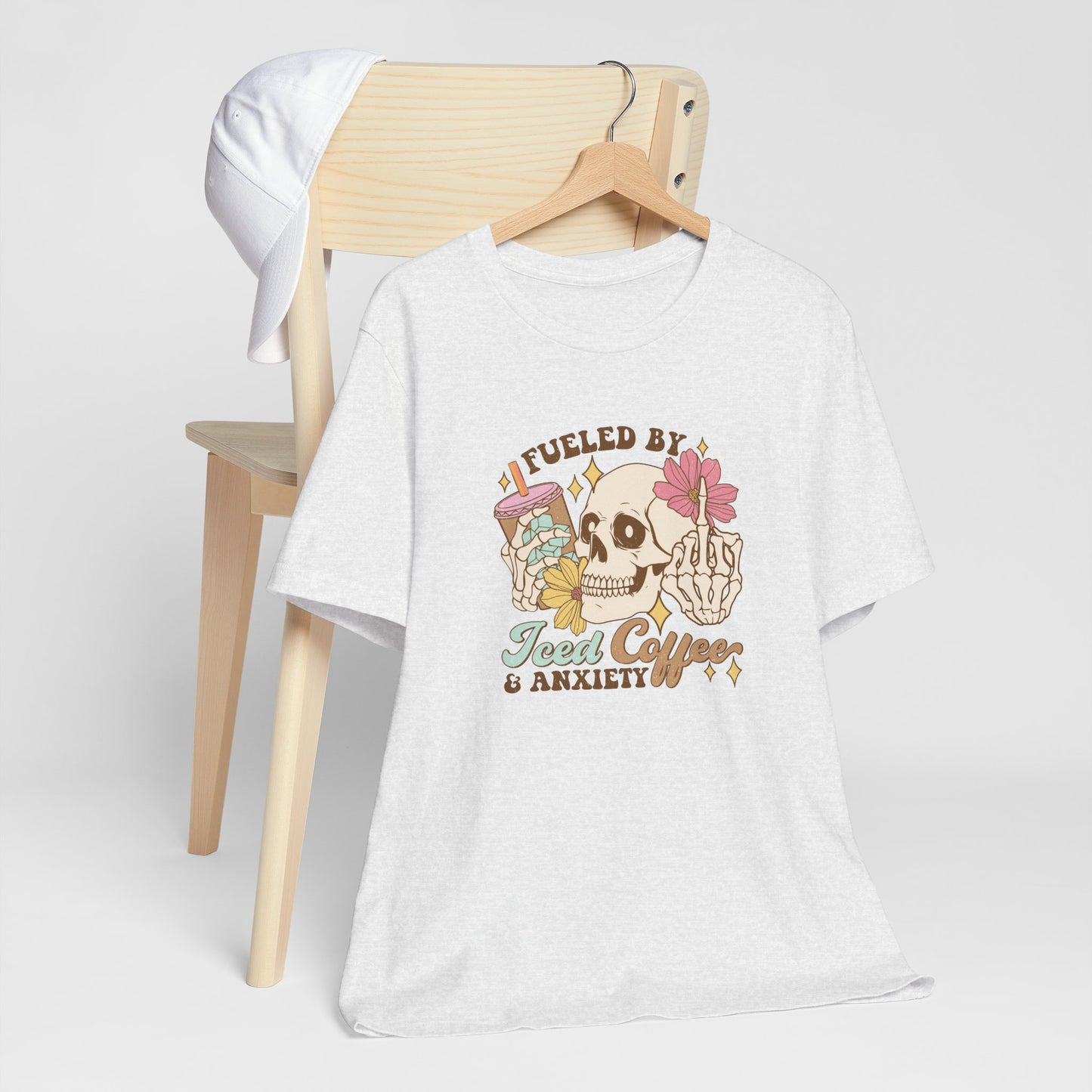 T-Shirt Fueled by Iced Coffee & Anxiety Shirt – Funny Anxiety Graphic Tee