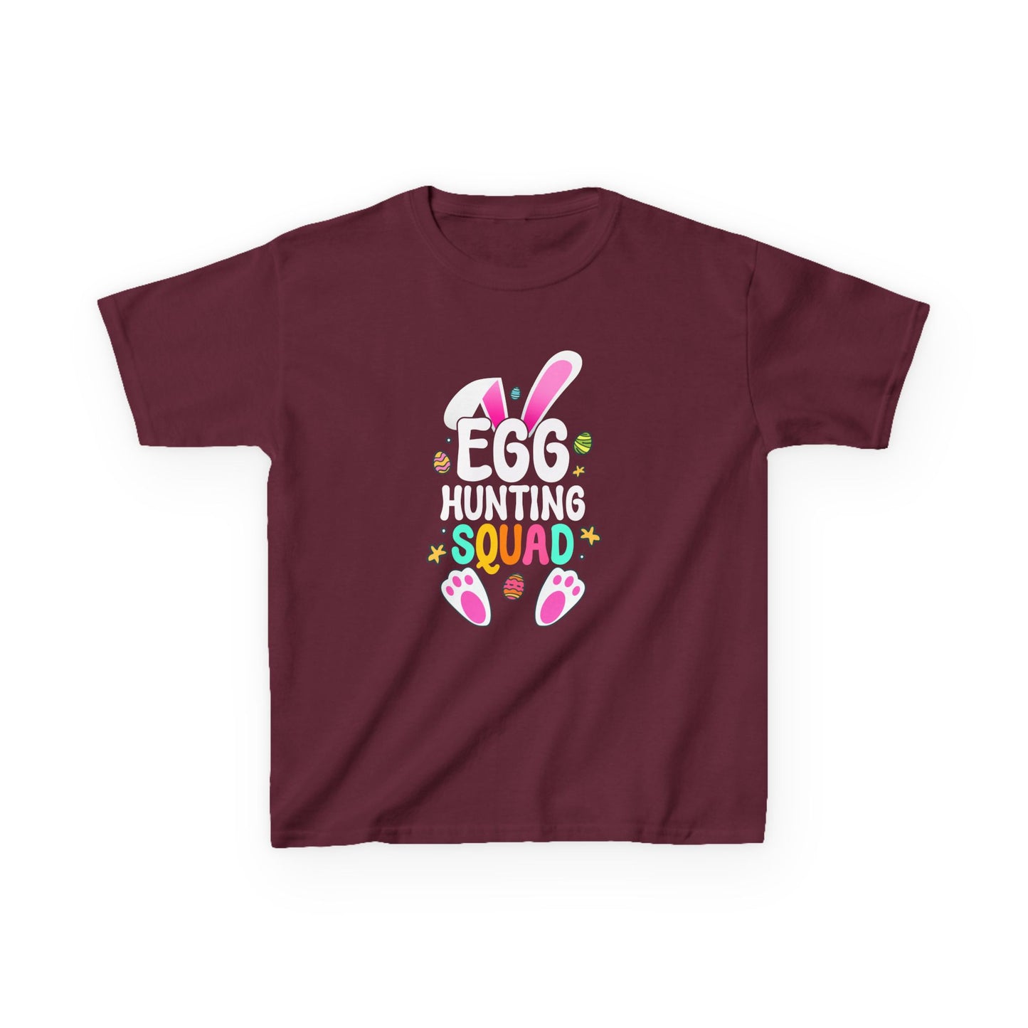 Maroon Egg Hunting Squad Kids Tee | Matching Easter Shirt for Families