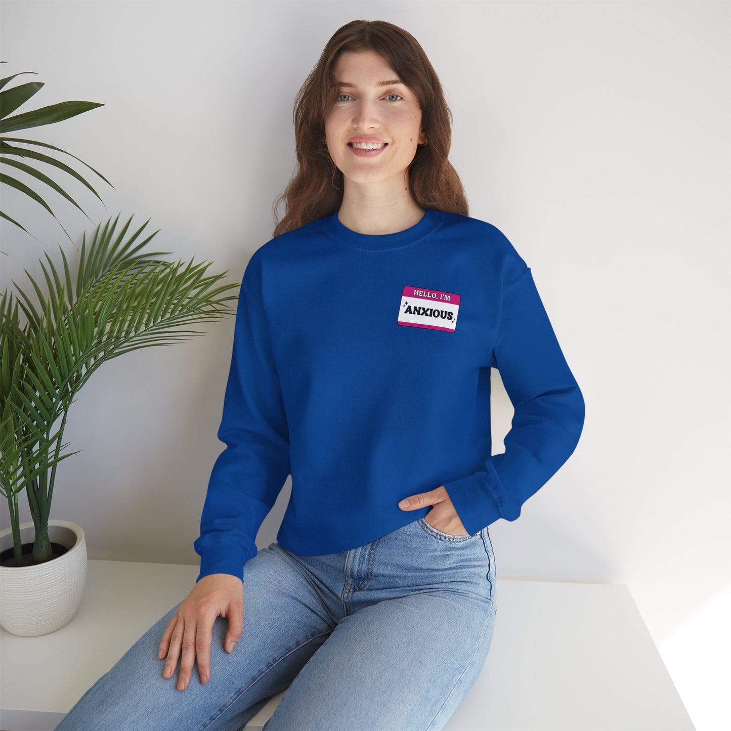 Sweatshirt Hello, I'm Anxious Nametag Sweatshirt for Socially Anxious Women