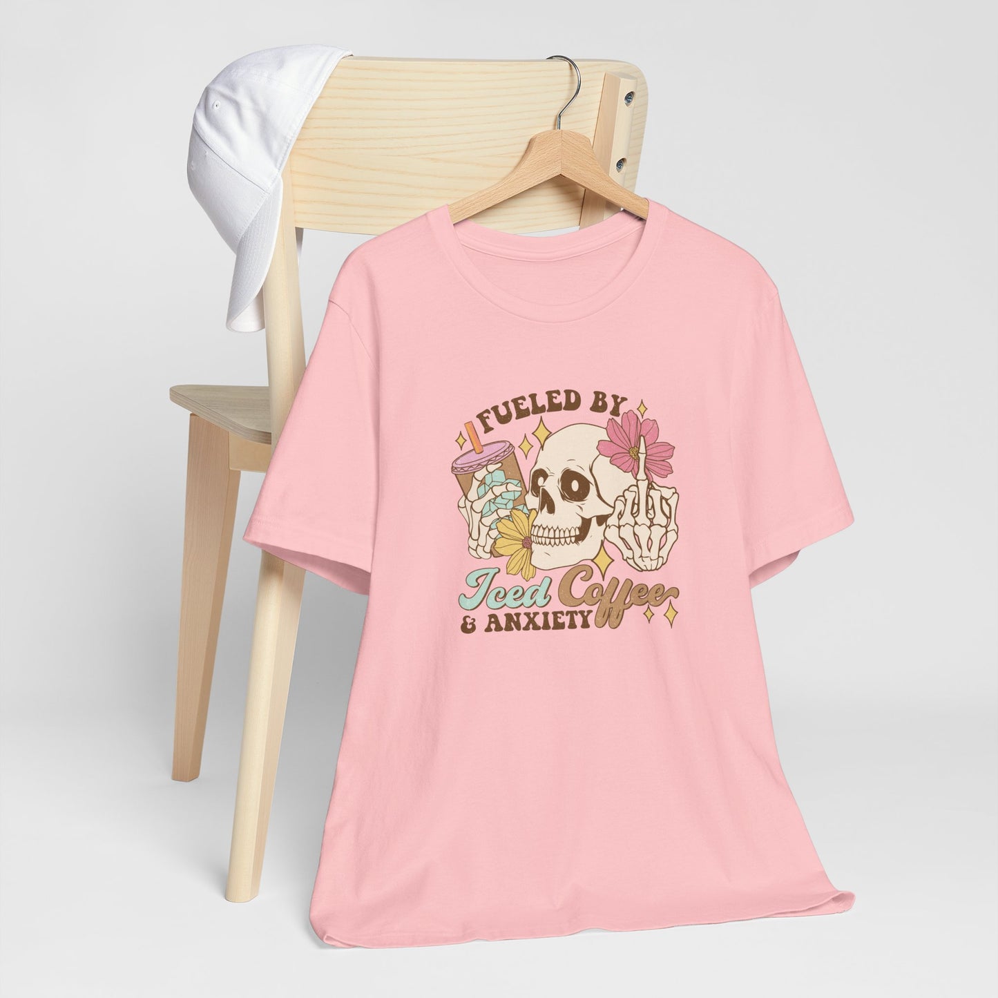 T-Shirt Fueled by Iced Coffee & Anxiety Shirt – Funny Anxiety Graphic Tee
