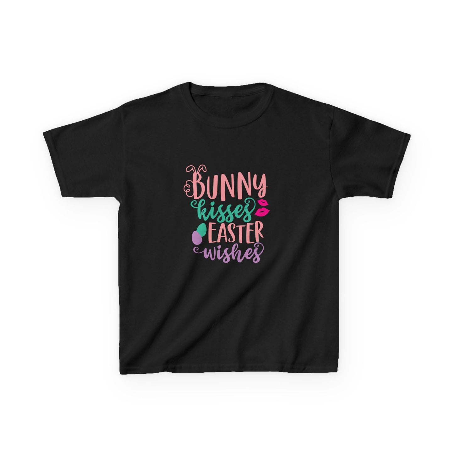 Black Bunny Kisses & Easter Wishes Kids Easter Shirt | Cute Easter Tee