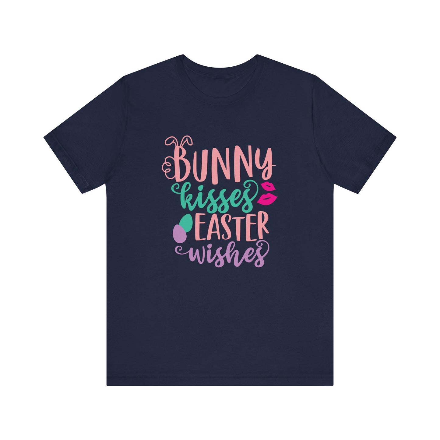 Navy Cute Easter Shirt – Bunny Kisses & Easter Wishes Tee for Women | Family Easter Tee