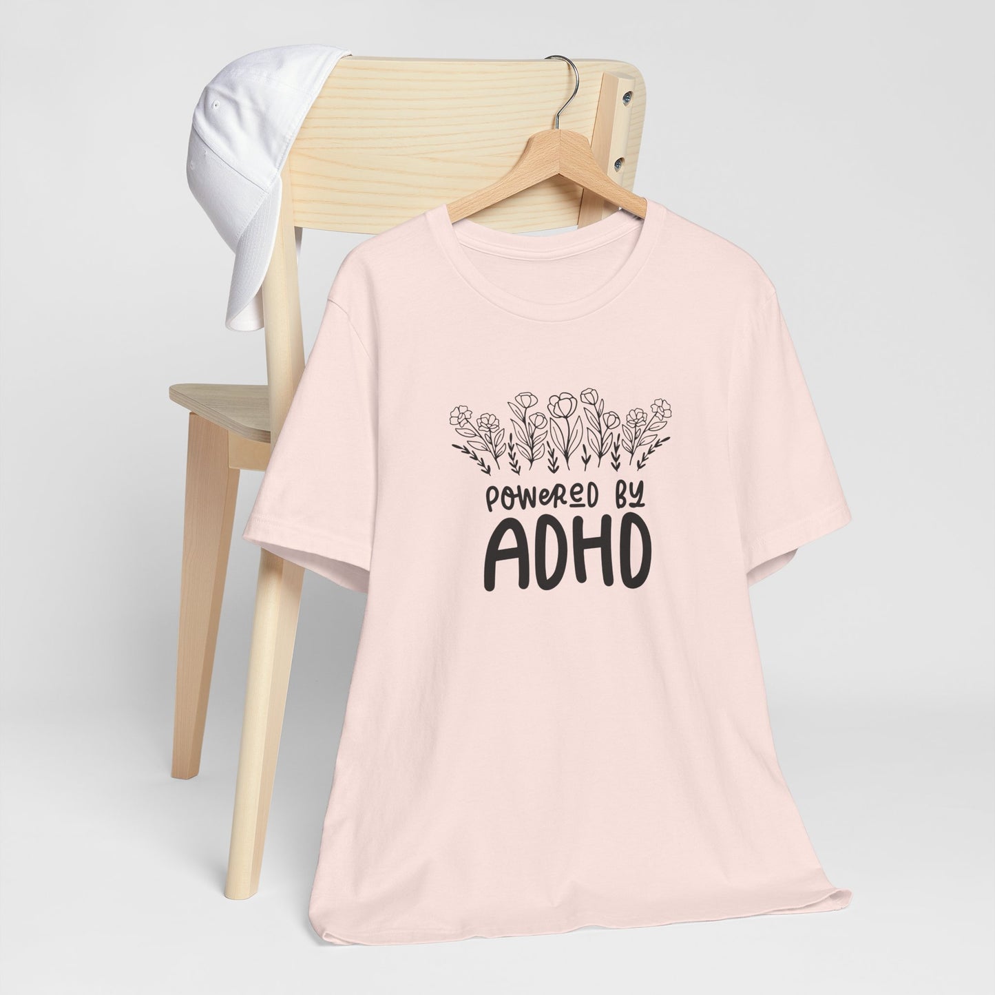 T-Shirt POWERED BY ADHD – Floral ADHD T Shirt for Teens & Adults