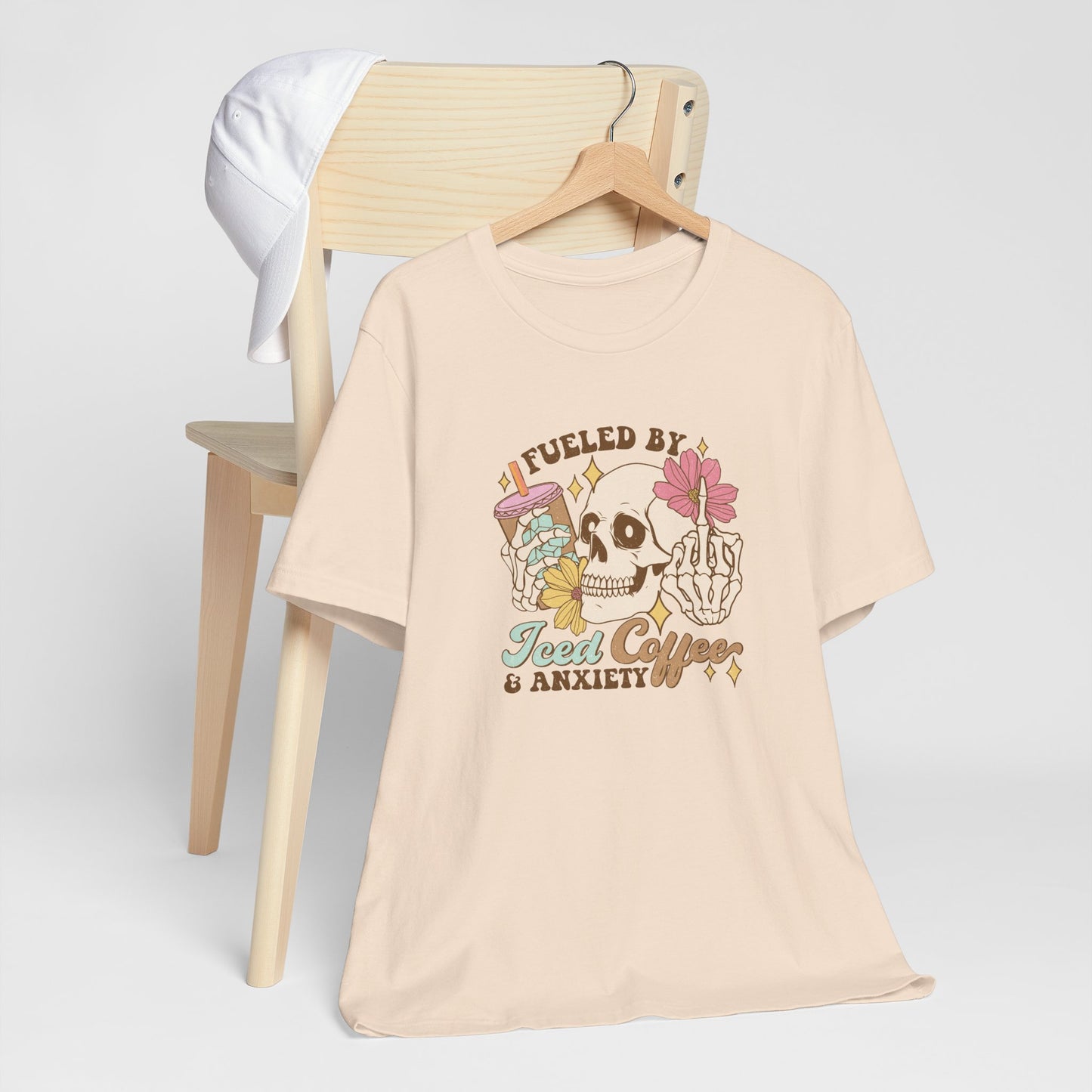 T-Shirt Fueled by Iced Coffee & Anxiety Shirt – Funny Anxiety Graphic Tee