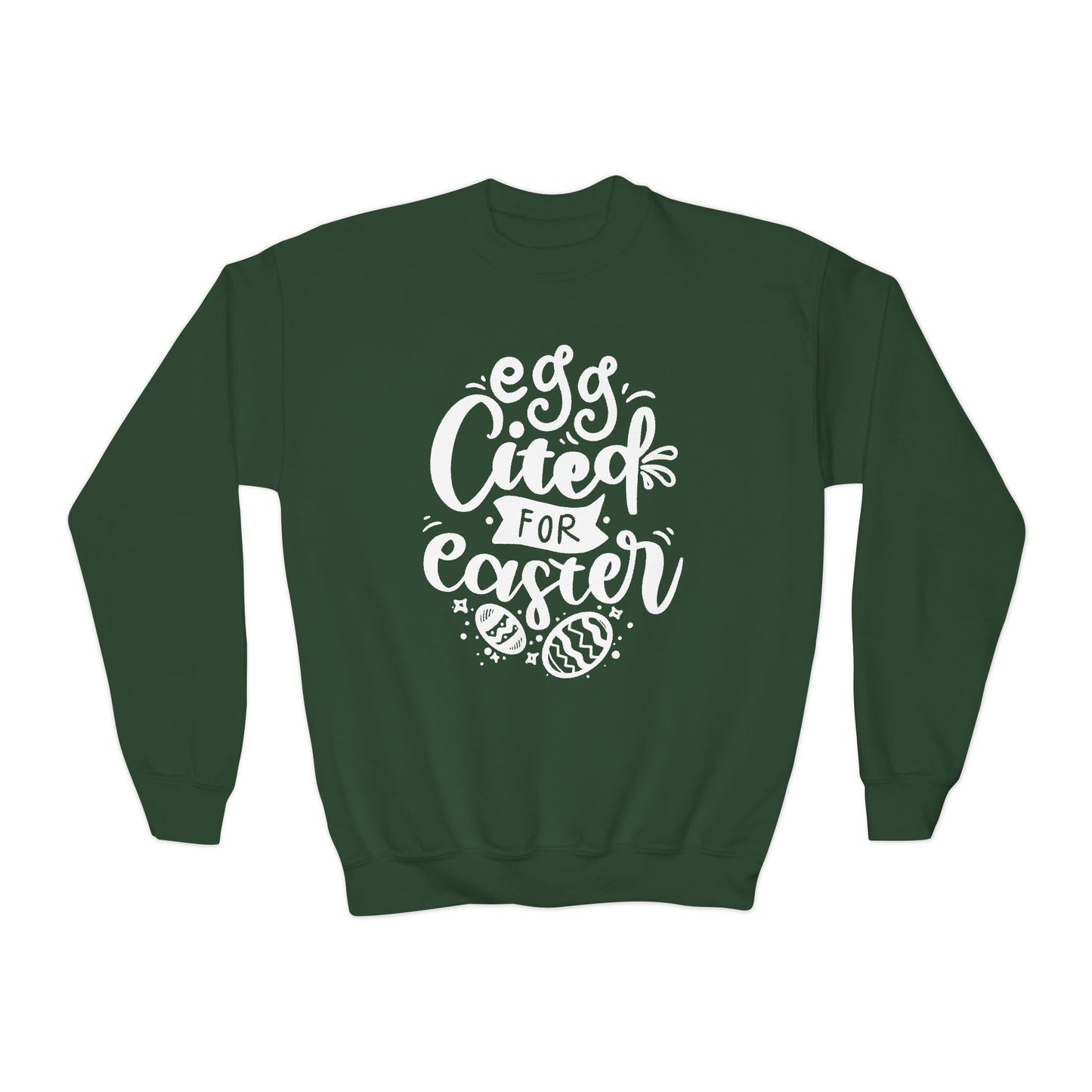 Forest Green Egg-cited for Easter Kids Sweatshirt | Funny Easter Sweatshirt