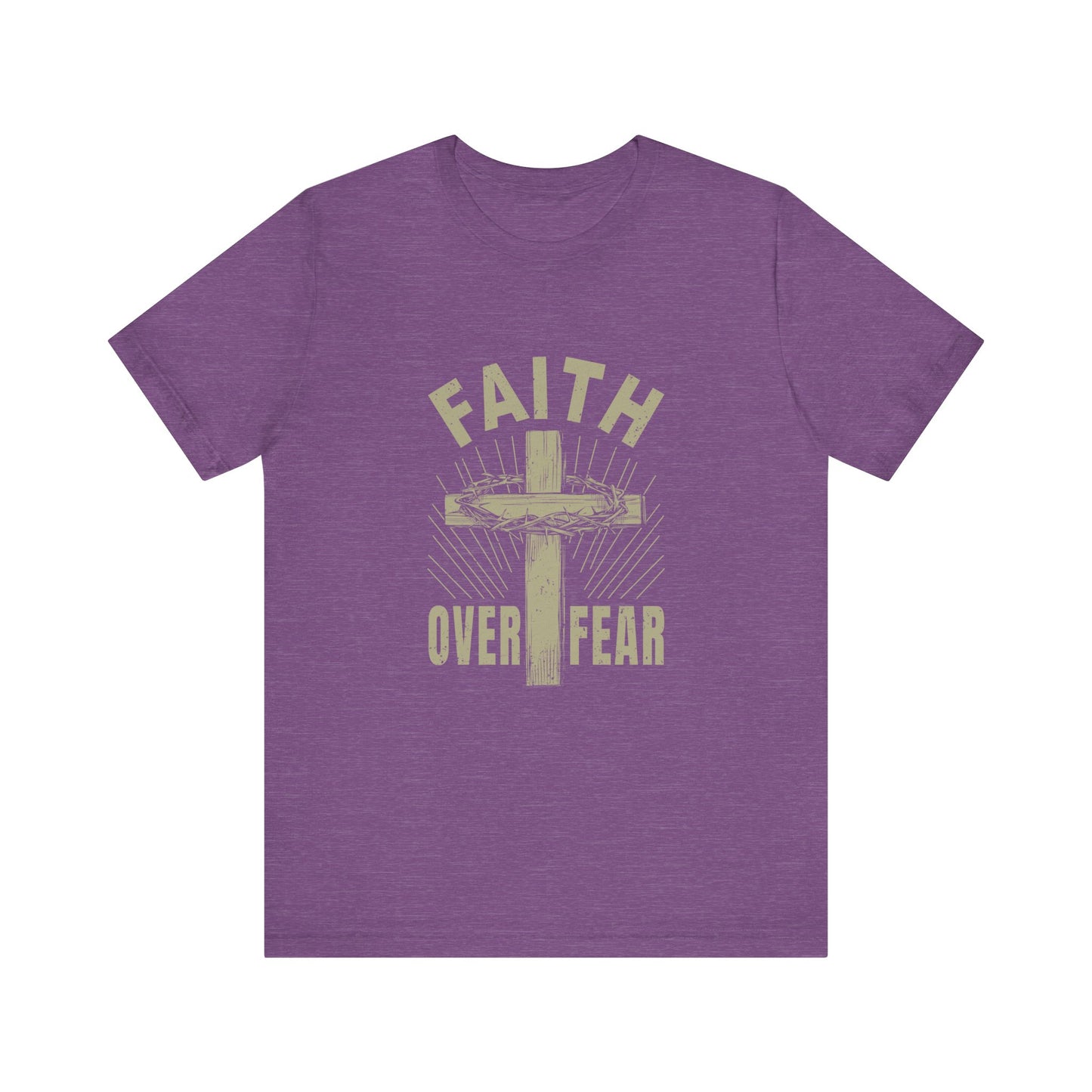 Heather Team Purple Empowering Message Tee – Faith Over Fear Shirt for Men & Women