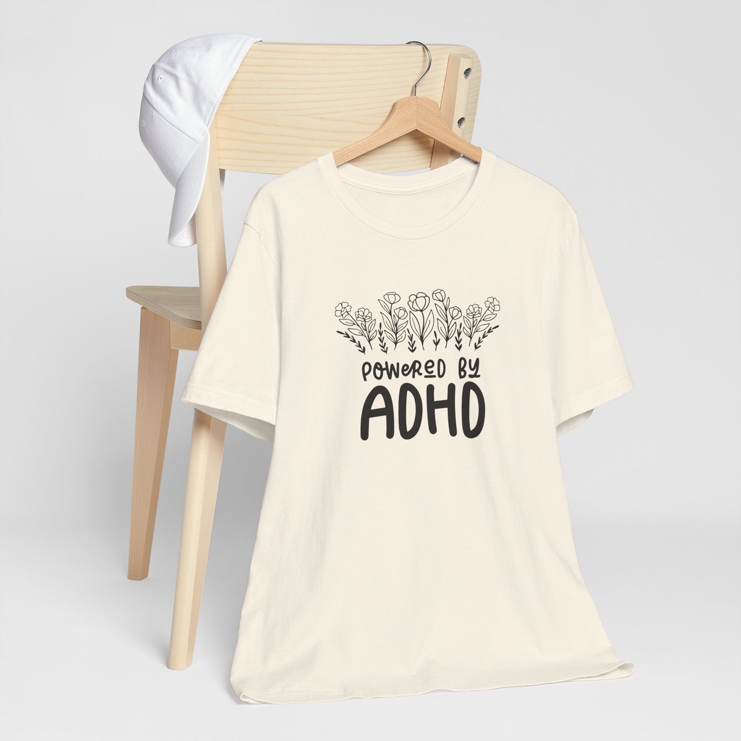 T-Shirt POWERED BY ADHD – Floral ADHD T Shirt for Teens & Adults