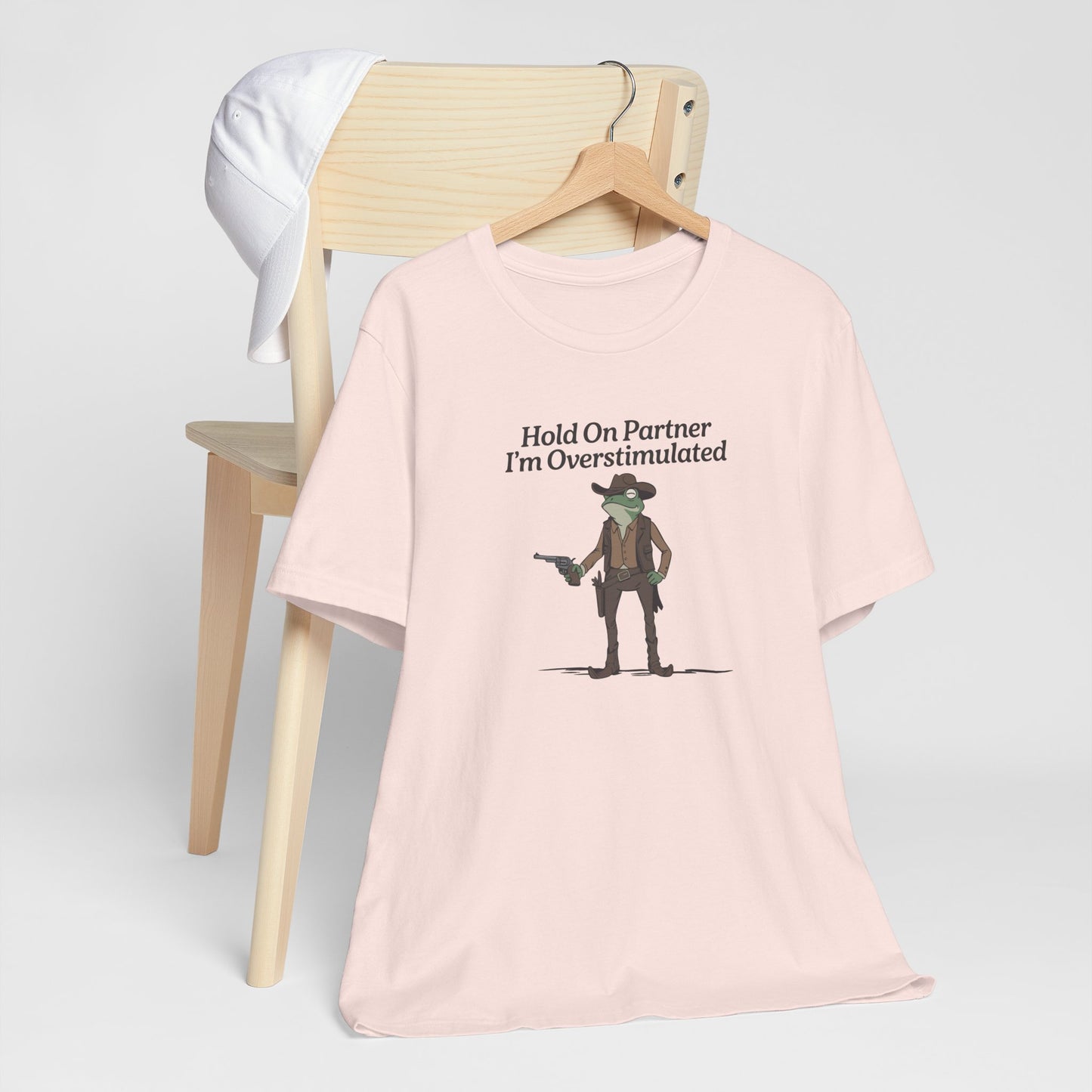 T-Shirt Hold On Partner T-Shirt – Funny ADHD T-Shirt with Cowboy Frog