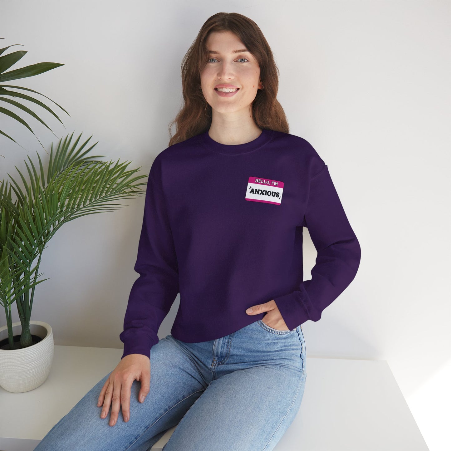 Sweatshirt Hello, I'm Anxious Nametag Sweatshirt for Socially Anxious Women