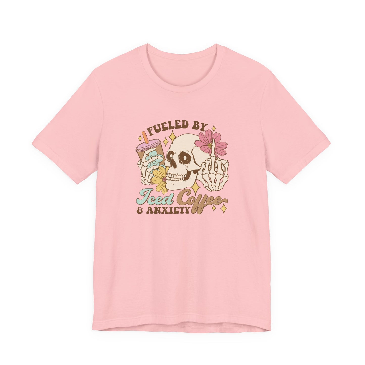 T-Shirt Fueled by Iced Coffee & Anxiety Shirt – Funny Anxiety Graphic Tee