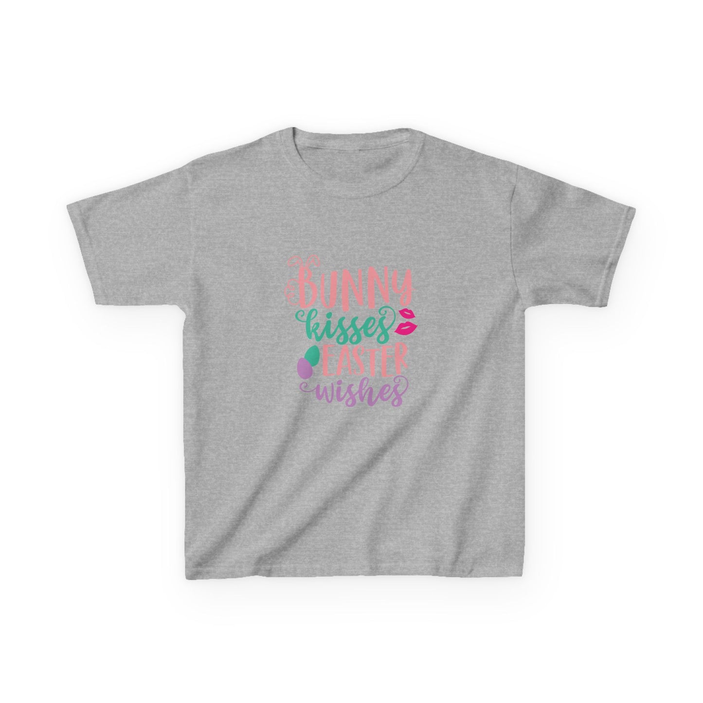 Sport Grey Bunny Kisses & Easter Wishes Kids Easter Shirt | Cute Easter Tee