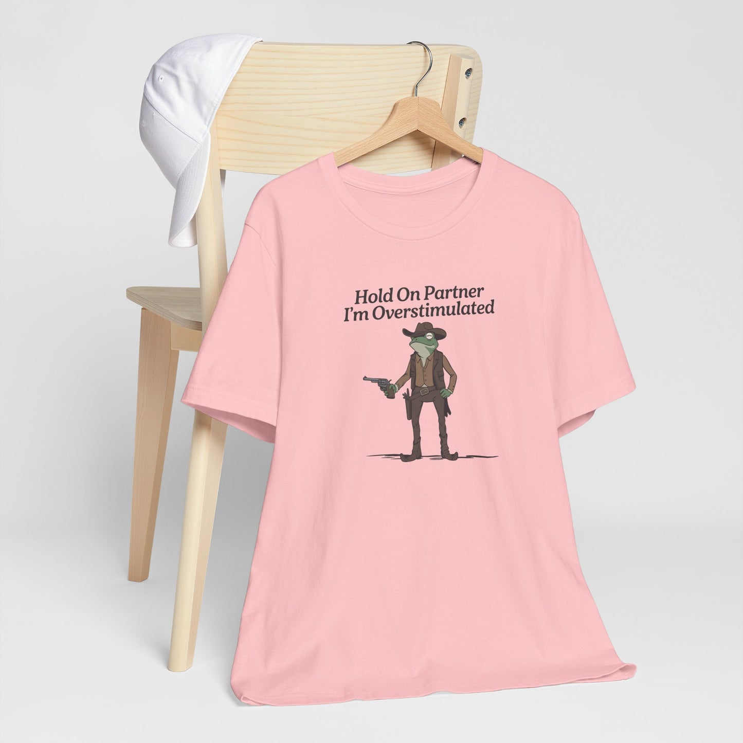 T-Shirt Hold On Partner T-Shirt – Funny ADHD T-Shirt with Cowboy Frog