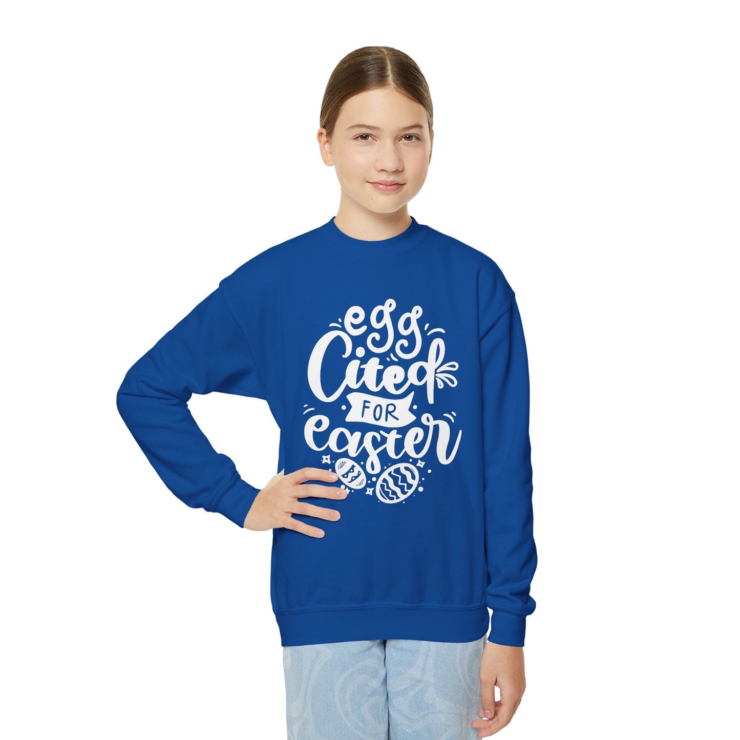 Egg-cited for Easter Kids Sweatshirt | Funny Easter Sweatshirt