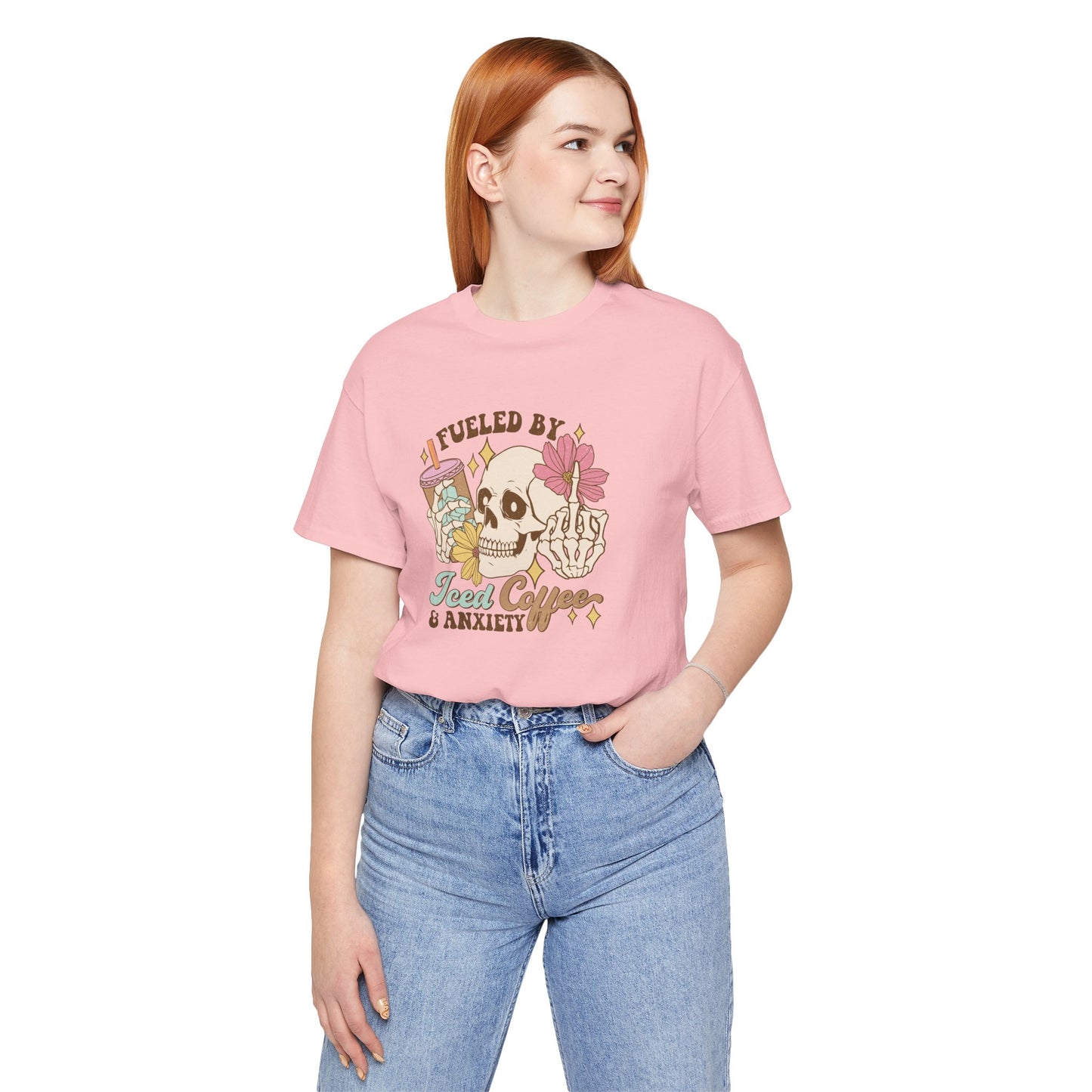 T-Shirt Fueled by Iced Coffee & Anxiety Shirt – Funny Anxiety Graphic Tee