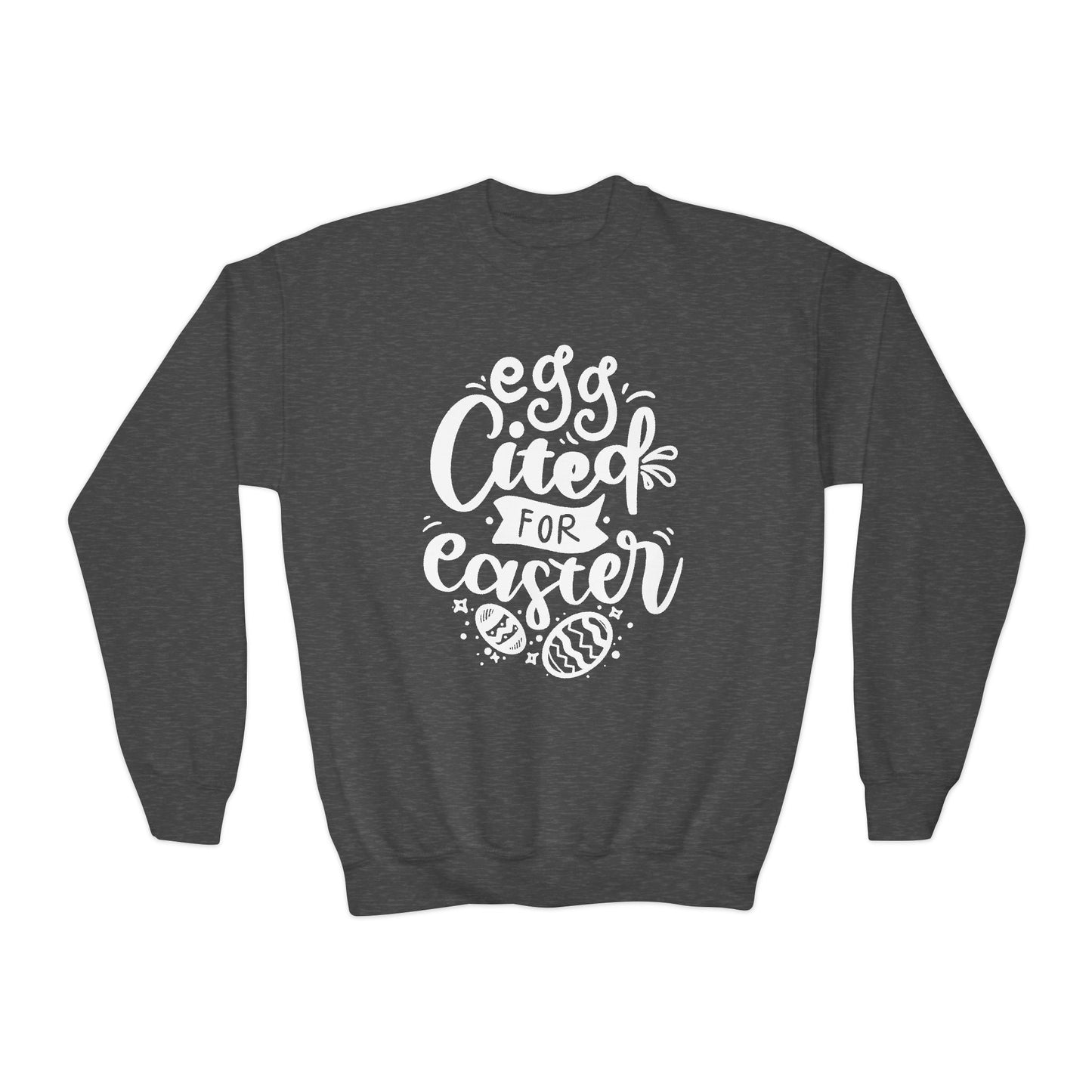 Dark Heather Egg-cited for Easter Kids Sweatshirt | Funny Easter Sweatshirt
