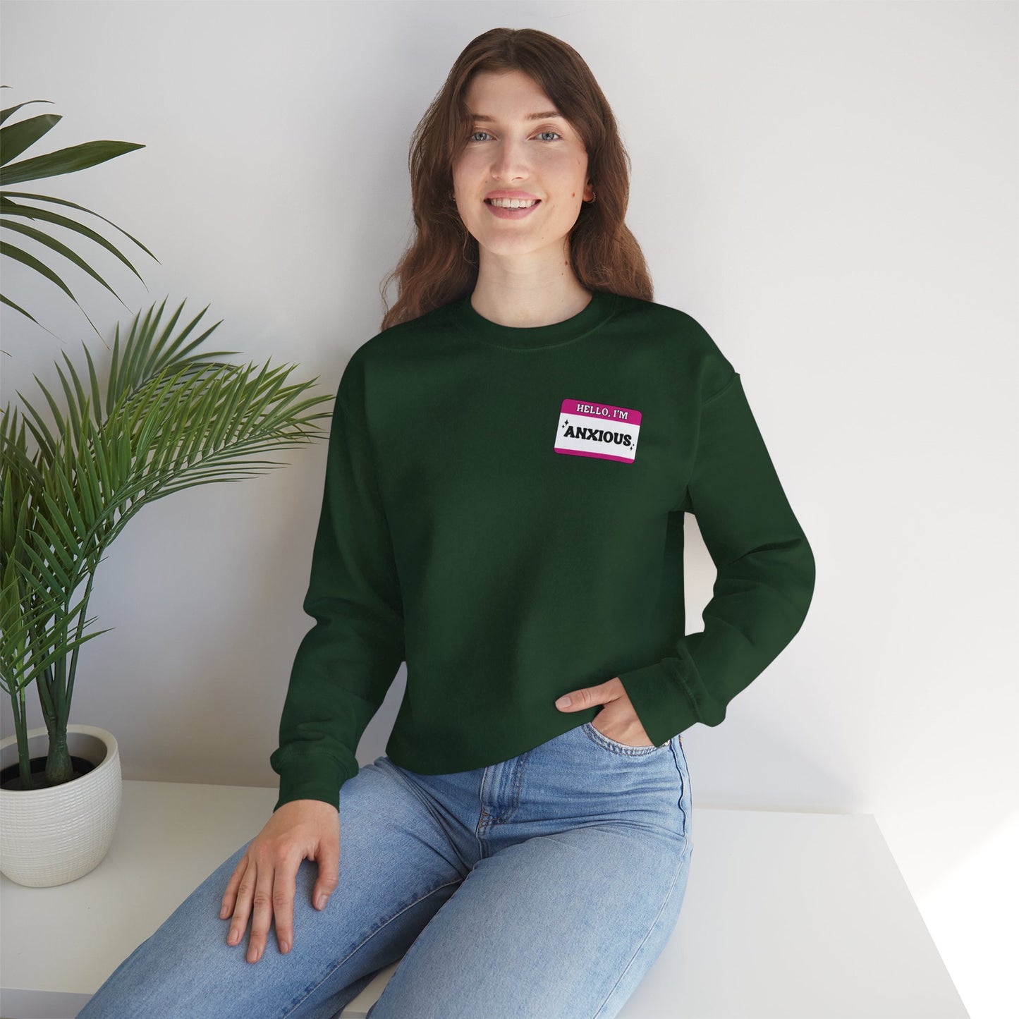 Sweatshirt Hello, I'm Anxious Nametag Sweatshirt for Socially Anxious Women
