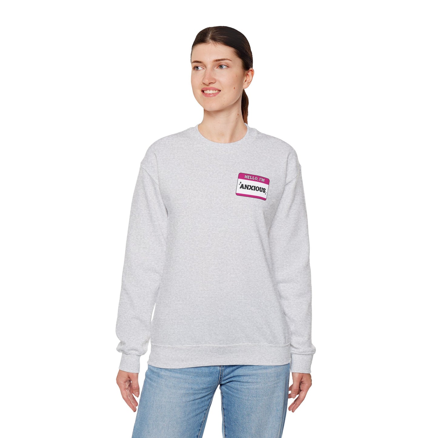 Sweatshirt Hello, I'm Anxious Nametag Sweatshirt for Socially Anxious Women